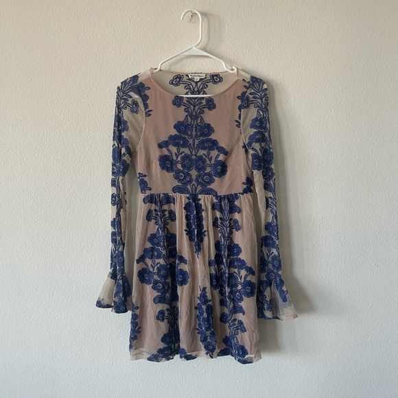 For Love and Lemons, Lace Mesh Long Sleeve Bell Sleeve Cocktail Dress - Picture 3 of 6